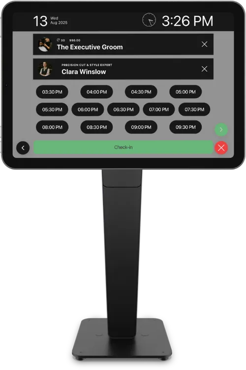 Barbershop self check-in kiosk and appointment board